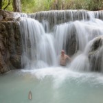 shower at Tat Kuang Si waterfall