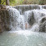 shower at Tat Kuang Si waterfall