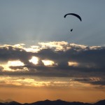 Tomas flying into the setting sun