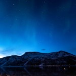 northern lights in the dawn at the cabin